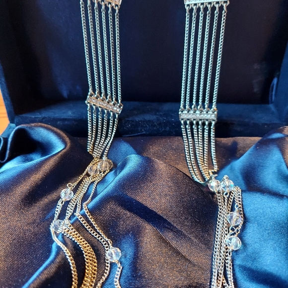 Necklace 15" w/6 Strands & Aurora Borelious Beads& Plates w/Faux Chip Diamonds. - Picture 4 of 9